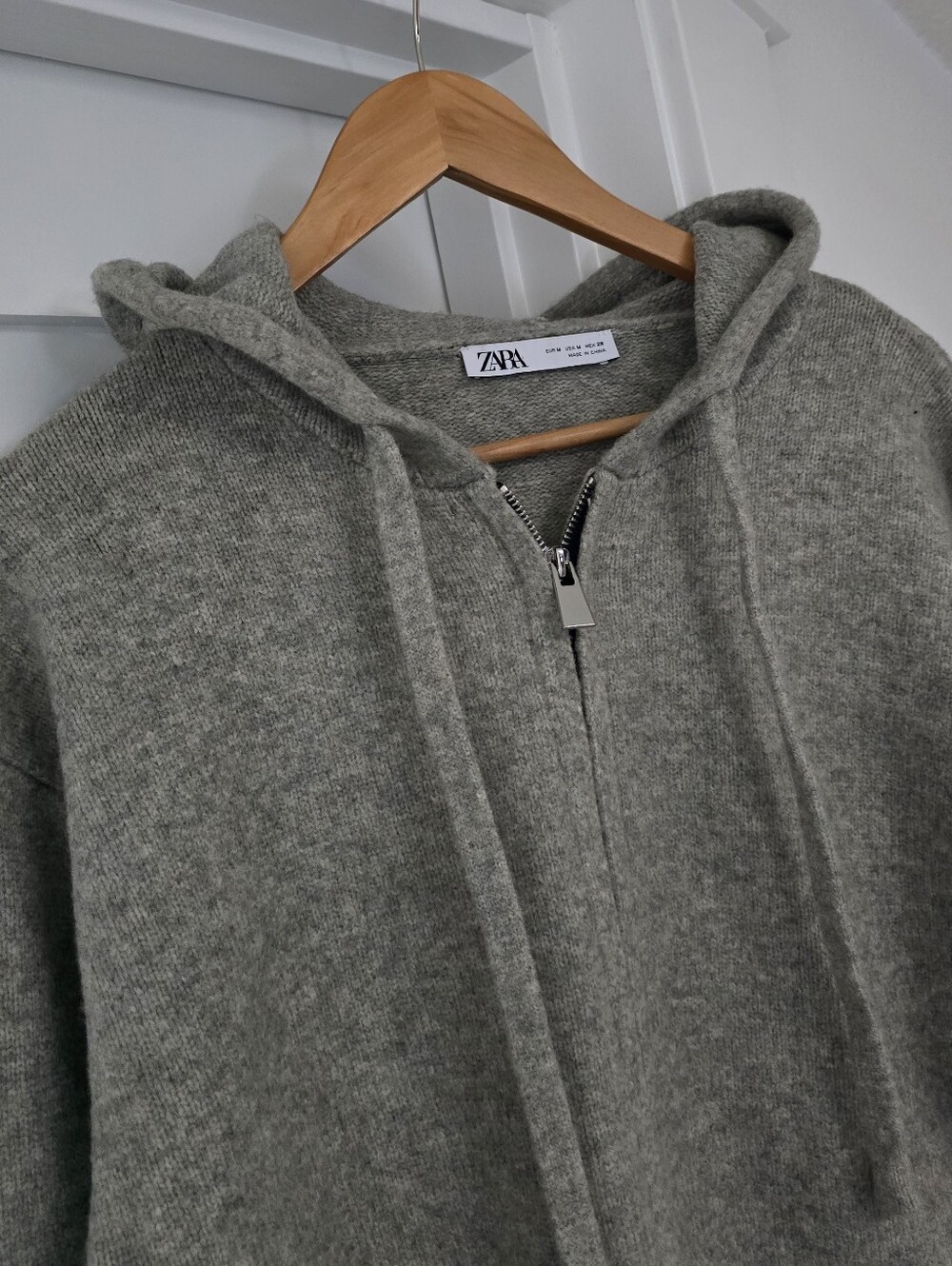 Zara Double Zip Front Cropped Hpoded Sweater in Gray - Picture 6 of 11